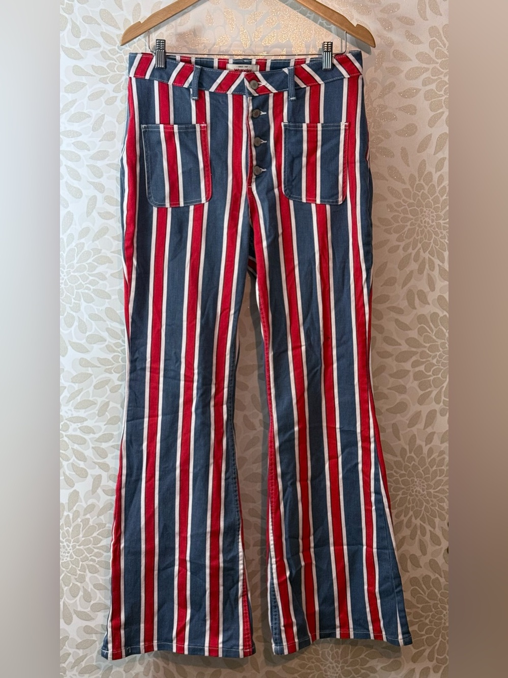Wrangler Women’s 10 Red White Blue Stripe High Rise Fierce Flare Jeans Pants